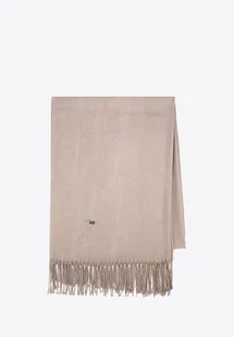 Szalik damski z frędzlami jednolity beżowy - Apaszki i szaliki męskie - miniaturka - grafika 1