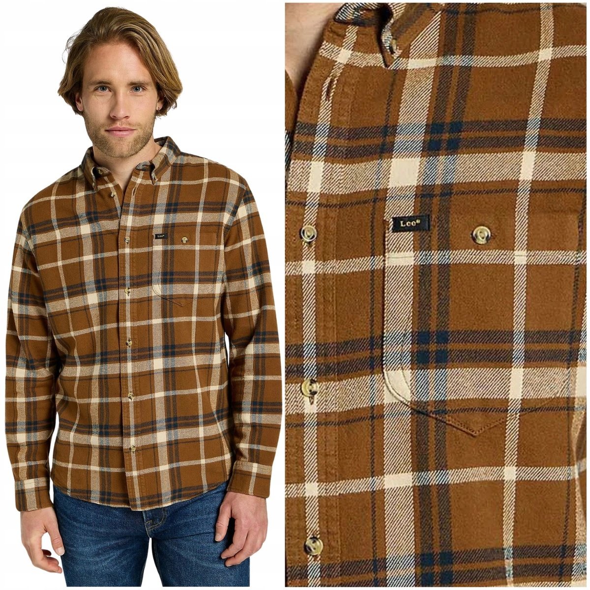 Lee RIVETED SHIRT luźna mięsista bawełniana koszula w kratę flanela M