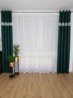 Firany - Długa firana z woalu zdobiona 30cm gipiurą, firany gotowe na taśmie - miniaturka - grafika 1