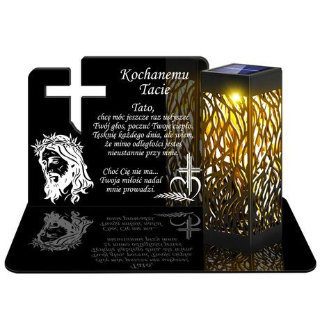 ZNICZ SOLARNY LED WIECZNY PODSTAWKA NA CMENTARZ GRÓB lampka Krzyż 3D DLA TATY