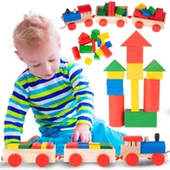 Pociągi dla dzieci - Drewniany Pociąg Kolejka Ciuchcia z Klockami 19el. - miniaturka - grafika 1