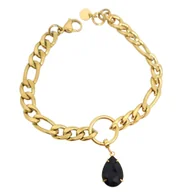 Bransoletki - Bransoletka figaro z czarnym kryształkiem - Pozłacana stal szlachetna - miniaturka - grafika 1