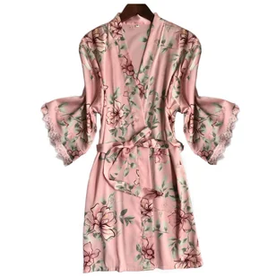 Satynowy szlafrok damski w kwiaty satyna podomka - XL - Bielizna nocna - miniaturka - grafika 1