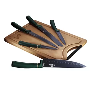 Berlingerhaus Zestaw 5 noży kuchennych z deską bh-2551 emerald BH-2551 Kinghoff - Noże kuchenne - miniaturka - grafika 1