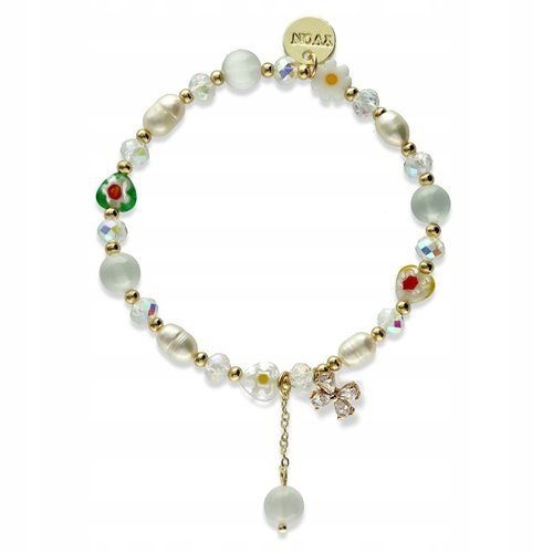 Bransoletka Pozłacana Kwarc Perły Kolorowa Yvon
