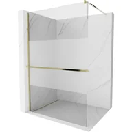 Ścianki i drzwi prysznicowe - Mexen Kioto+ ścianka prysznicowa z półką i relingiem 120 x 200 cm, transparent/szron 8 mm, złota - miniaturka - grafika 1