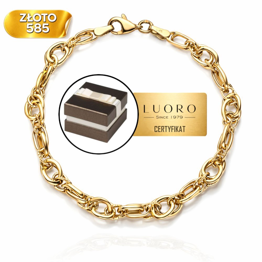 BRANSOLETKA ZŁOTA 585 14K DIAMENTOWANA KOLEKCJA GRANDE 19 CM ELEGANCKA