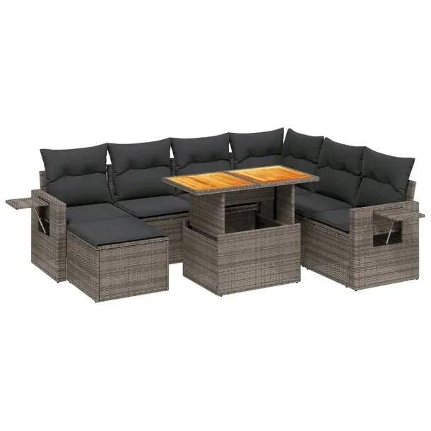 Zestaw mebli ogrodowych szary rattan PE, stół 100 x 55 x 44/73 cm, siedzi