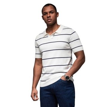 Koszulka męska polo paski z wiskozą biało-granatowa OM-POSS-0145 V2 r. XXL