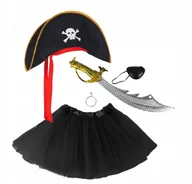 Dodatki do strojów karnawałowych - STRÓJ PIRATKA ZESTAW CZAPKA SPÓDNICZKA TUTU MIECZ OPASKA NA OKO KOLCZYK - miniaturka - grafika 1