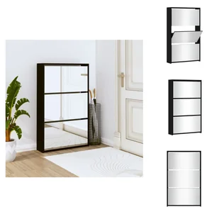 vidaXL Szafka na buty z lustrem 3 przegrody czarna 63x17x102,5 cm - Półki i szafki na buty - Szafki na buty - miniaturka - grafika 1