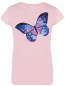 Koszulki i topy damskie - T-Shirt damski modny nadruk kolorowy motyl R.L - miniaturka - grafika 1
