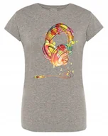 Koszulki i topy damskie - T-Shirt damski nadruk kolorowe SŁUCHAWKI r.S - miniaturka - grafika 1