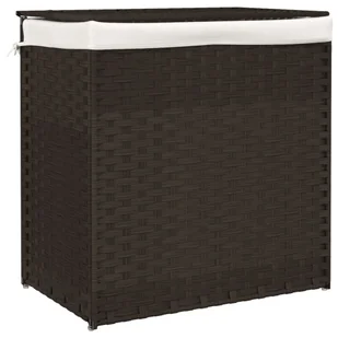 vidaXL Kosz na pranie z 2 przegrodami Ciemnobrązowy 53x35x57 cm Poli rattan - Kosze na bieliznę - miniaturka - grafika 1