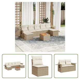The Living Store 8-cz. zestaw mebli ogrodowych z poduszkami - beżowy - polirattan - Sofa Ogrodowa - Sofy ogrodowe - miniaturka - grafika 1
