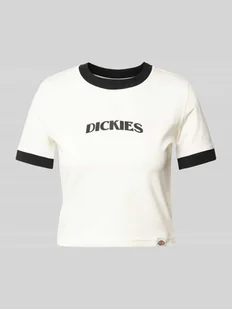 T-shirt krótki z nadrukiem z logo - Koszulki i topy damskie - miniaturka - grafika 1