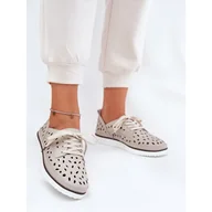 Półbuty damskie - Półbuty Skórzane Damskie S.Barski LR51-610 Beżowe beżowy - miniaturka - grafika 1