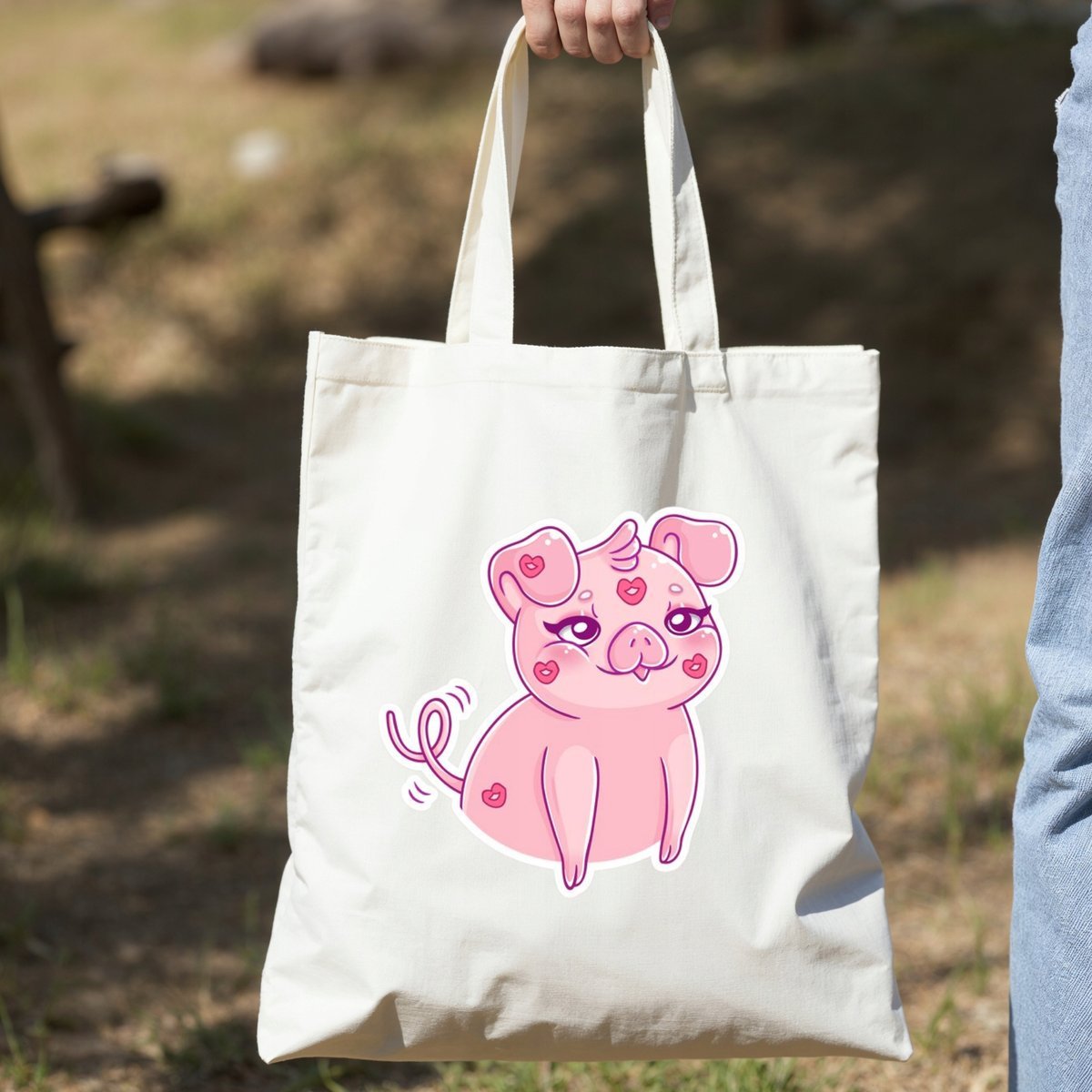 Torba z nadrukiem/bawełniana Walentynki Świnka Serca Love