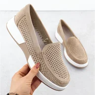 Półbuty damskie - Półbuty damskie ażurowe na platformie beżowe Sergio Leone 094H beżowy - miniaturka - grafika 1