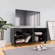 Szafki RTV - vidaXL Szafka pod TV z kółkami, wysoki połysk, czarna, 90x35x35 cm - miniaturka - grafika 1