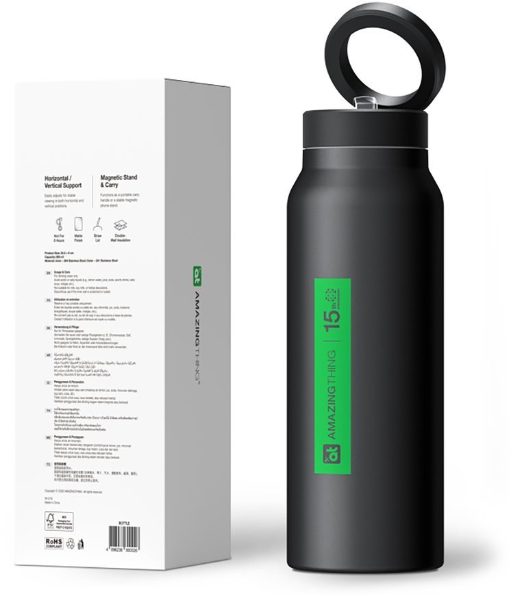 Butelka AmazingThing z uchwytem magnetycznym kompatybilnym z MagSafe na wodę sportowa trening - czarna