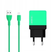 Ładowarki do telefonów - Ładowarka sieciowa 2A 2xUSB + Kabel iPhone Zielona - miniaturka - grafika 1