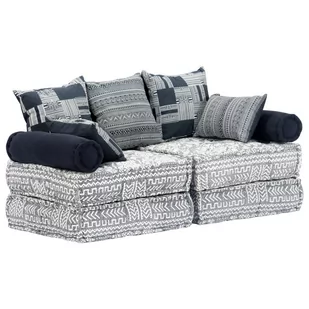 vidaXL 2-osobowa, rozkładana sofa modułowa, szara, tkanina vidaXL - Sofy i kanapy - miniaturka - grafika 1