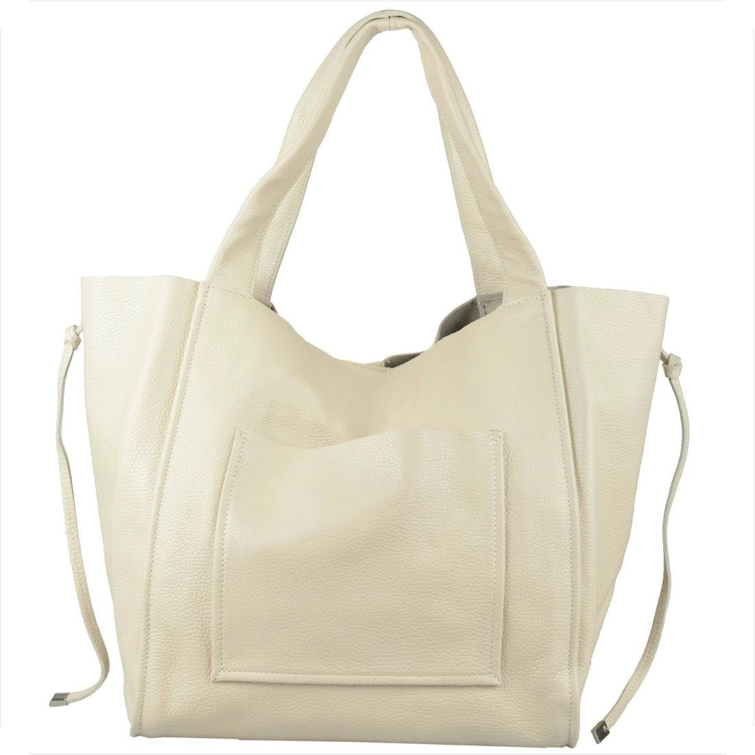 Duża torebka worek z miękkiej skóry naturalnej lekka XXL jasny beż