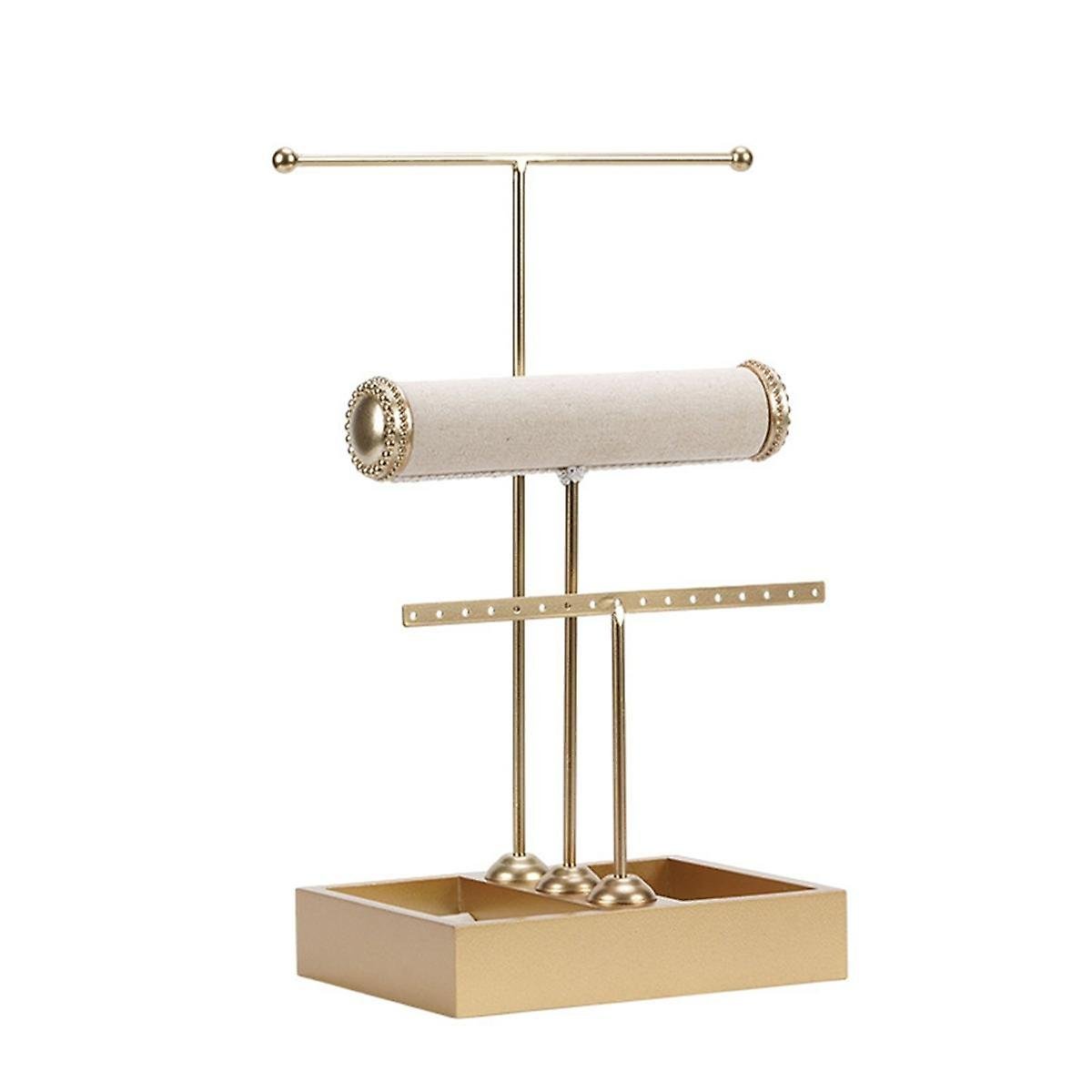 Złoty 3-poziomowy stojak na biżuterię w kształcie litery T Bransoletka Stojak na biżuterię Pierścionek na biżuterię Stojak na biżuterię Przechowywa...