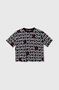HUGO t-shirt bawełniany dziecięcy kolor czarny wzorzysty - Hugo - Koszulki dla chłopców - miniaturka - grafika 1