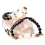 Bransoletki - Kwarc różowy, rodochrozyt, czarny turmalin bransoletka - miniaturka - grafika 1