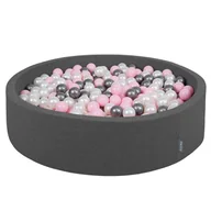 Suche baseny - KiddyMoon, suchy basen okrągły z piłeczkami 7cm 120x30 ciemnoszary: perła-pudrowy róż-srebrny 120x30/200piłek - miniaturka - grafika 1