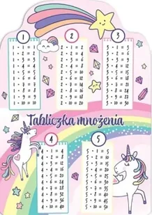 Karta tabliczka mnożenia A5 unicorn tęcza - Henry - Pomoce naukowe - miniaturka - grafika 1