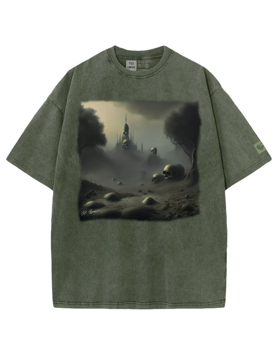 Koszulka oversize Krajobraz inspirowany Beksińskim Wieża Khaki S