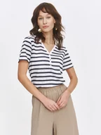 Bluzki damskie - Delikatna bluzka w paski z dekoltem w serek - miniaturka - grafika 1