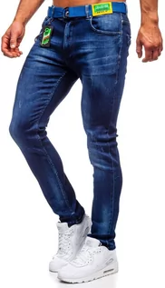 Spodnie męskie - Granatowe spodnie jeansowe męskie regular fit z paskiem Denley 80029W0 - grafika 1