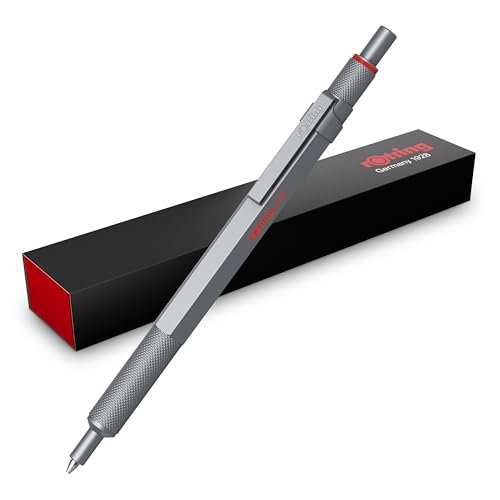 rOtring 600 Długopis żelowy 0,55 mm Czarny tusz Srebrna metalowa obudowa Antypoślizgowy uchwyt radełkowany i sześciokątny korpus Z wymiennym wkładem