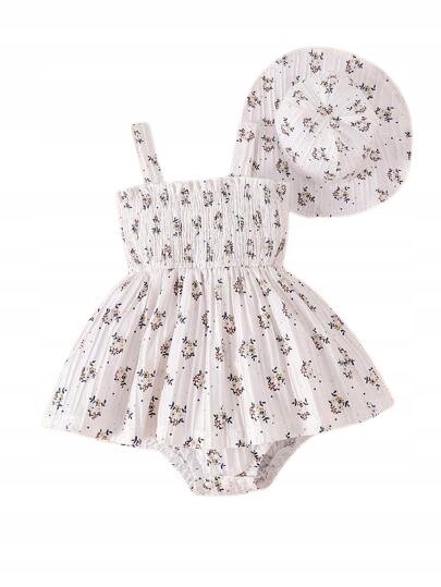 SHEIN KOMPLET DZIECIĘCY SUKIENKA Z CZAPECZKĄ W KWIATY 86 1GB