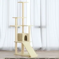 Drapaki dla kotów - shumee shumee Drapak dla kota ze słupkami sizalowymi kremowy 155 cm - miniaturka - grafika 1