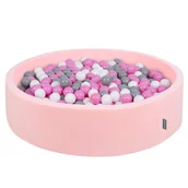 Suche baseny - KiddyMoon, suchy basen okrągły z piłeczkami 7cm 120x30 różowy: szary-biały-róż 120x30/200piłek - miniaturka - grafika 1