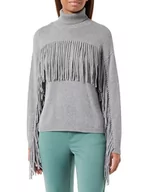 Swetry damskie - Replay Damski sweter z golfem z frędzlami, M06 Medium Grey Melange, L - miniaturka - grafika 1