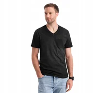 Koszulki męskie - Męski t-shirt V-neck z kieszonką czarny V6 OM-TSCT-22SS-002 L - miniaturka - grafika 1
