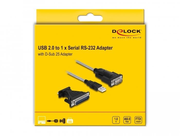 Adapter USB Delock DeLOCK Adapter USB 2.0 Typu-A na 1 x szeregowy RS-232 D-Sub 9-pinowy + adapter D-Sub 25-pinowy 61314