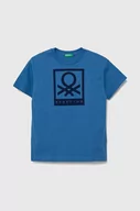 Koszulki dla chłopców - United Colors of Benetton t-shirt bawełniany dziecięcy kolor niebieski z nadrukiem - miniaturka - grafika 1