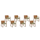 Fotele i krzesła ogrodowe - Beliani Zestaw 8 krzeseł ogrodowych drewnianych z poduszkami w liście zielonym - miniaturka - grafika 1