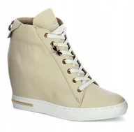 Botki damskie - Beżowe sneakersy wysokie damskie CARINII B9505-R25 skóra modne z ozdobą r.40 - miniaturka - grafika 1