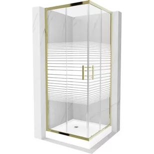 Mexen Rio kabina prysznicowa kwadratowa 80x80 cm, pasy, złota + brodzik Rio, biały - Kabiny prysznicowe - miniaturka - grafika 1