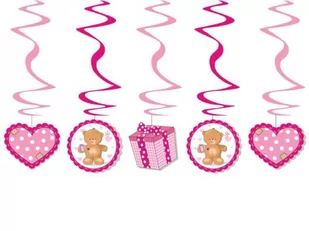 Party Deco Misiowe świderki na roczek i na narodziny, różowe, 60cm, 5 szt. SWID3 - Baby shower i roczek - miniaturka - grafika 1