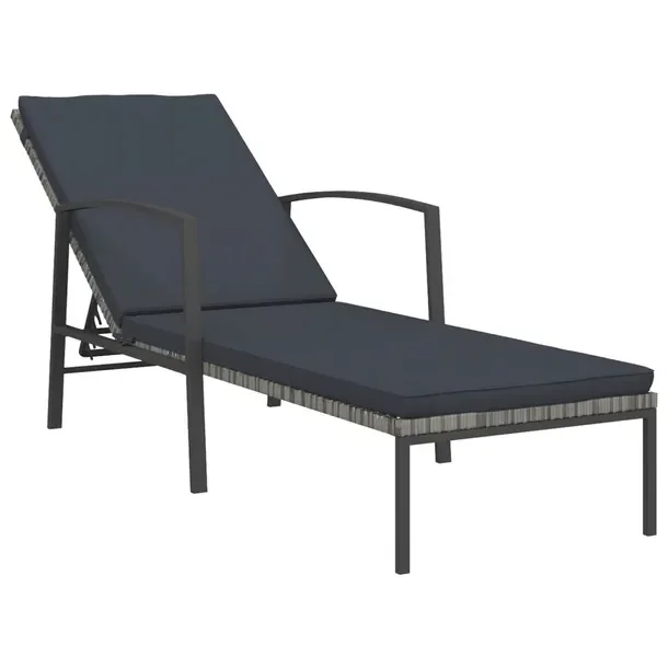 Leżak ogrodowy z regulowanym oparciem, polirattan, szary, 195x60x53-95 cm