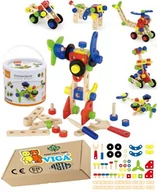 Zabawki sensoryczne - KLOCKI drewniane ŚRUBY nakrętki KONSTRUKCYJNE ze śrubokrętem VIGA 50el 3+ zabawka montessori - miniaturka - grafika 1